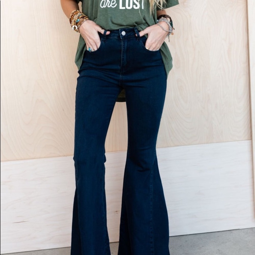 Three Bird Nest Presley Dark Wash Super Flare Jeans